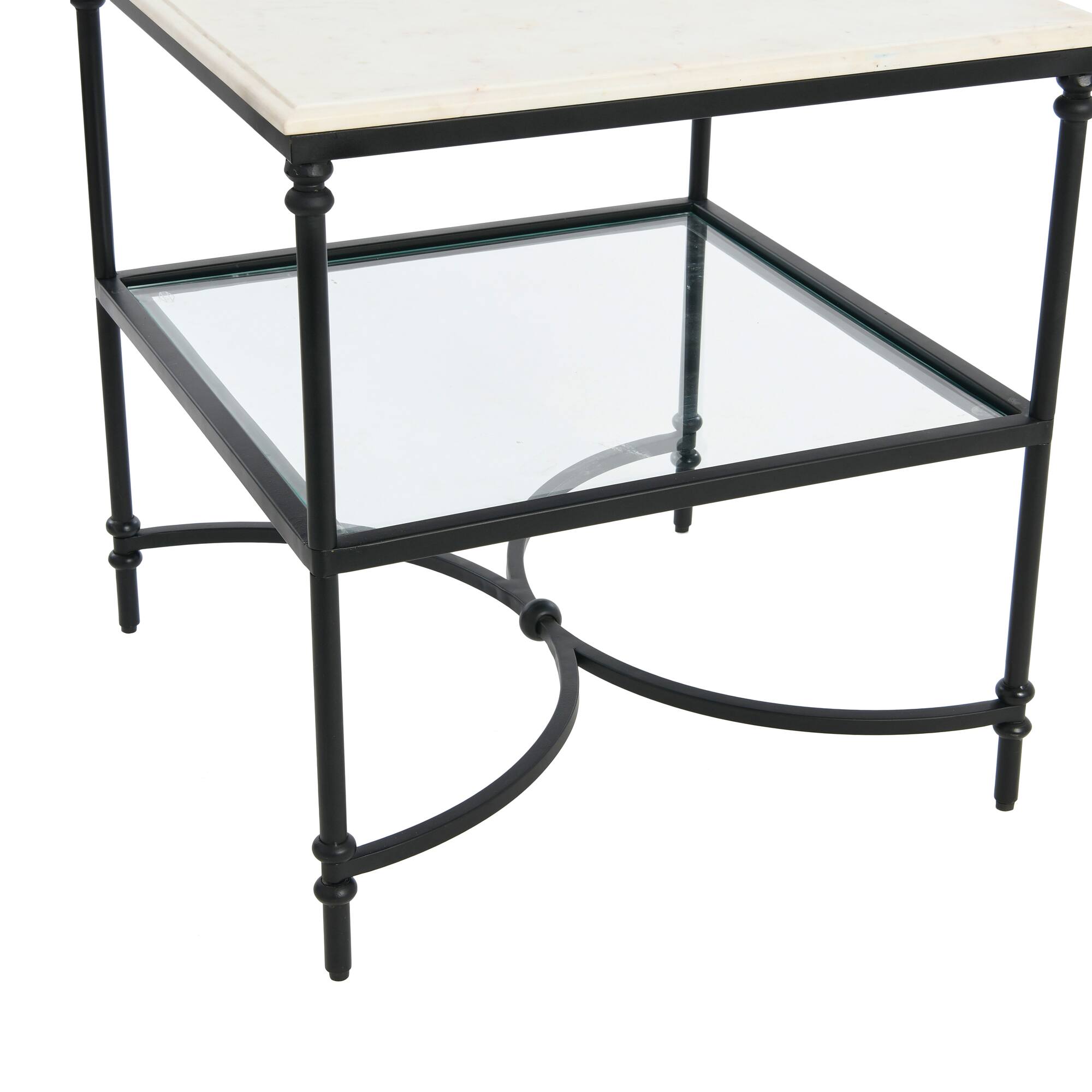 Hello Honey® 25" Libertine Genuine Marble and Metal End Table with Glass Storage Shelf